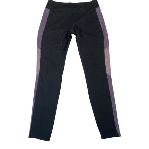 Serene Tangerine Womens Leggings Medium Black Purple Stripes Stretch Mid Rise - Picture 1 of 10